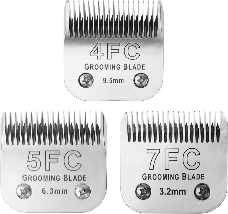 OEMIRY Size 4FC+5FC+7FC Detachable Dog Grooming Blades, Compatible with Andis, Oster A5, Wahl KM10 Series Clippers, Silver (3 Packs) - Image 1